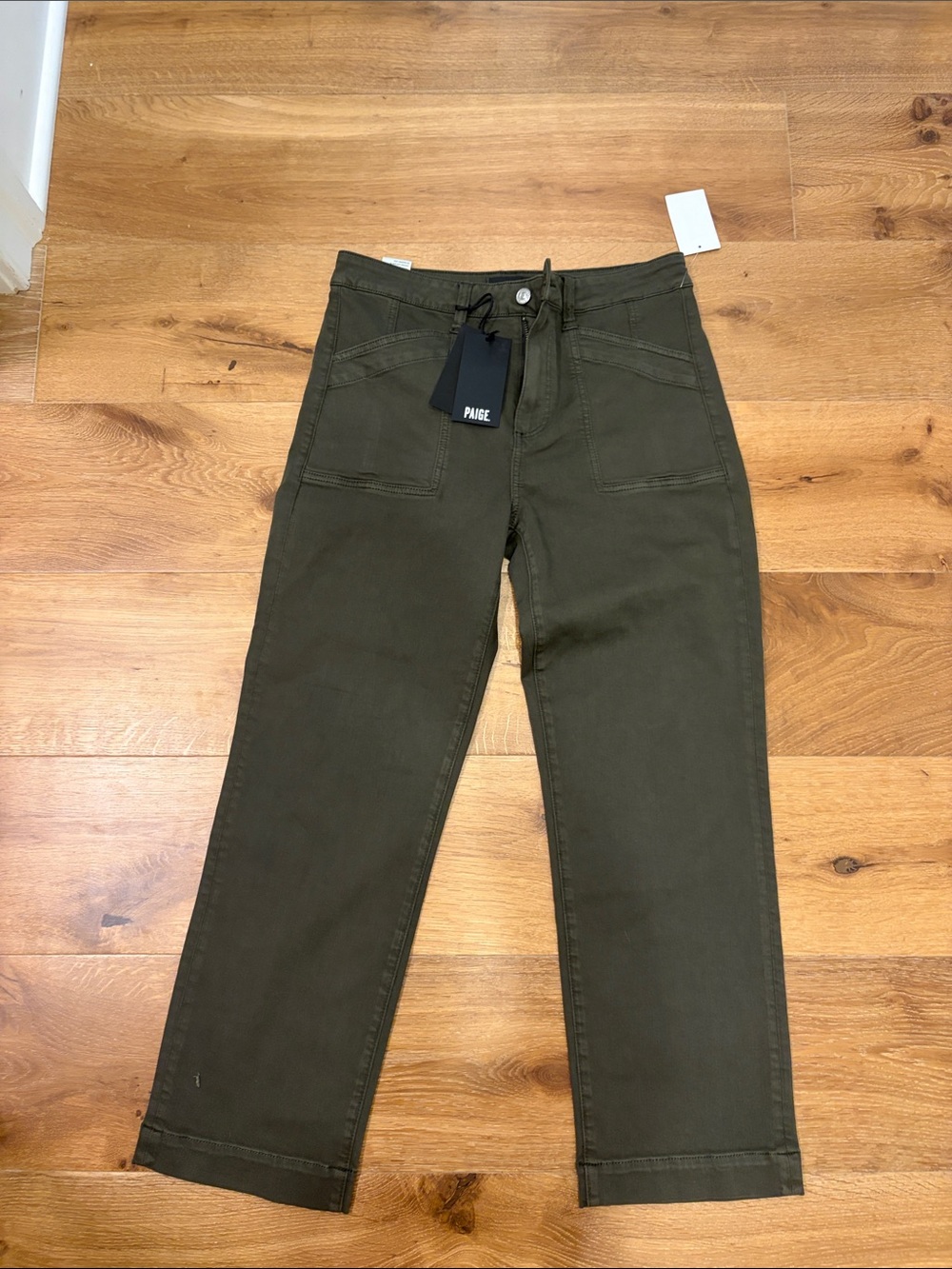 PAIGE Olive Green Straight Leg Utility Jeans
